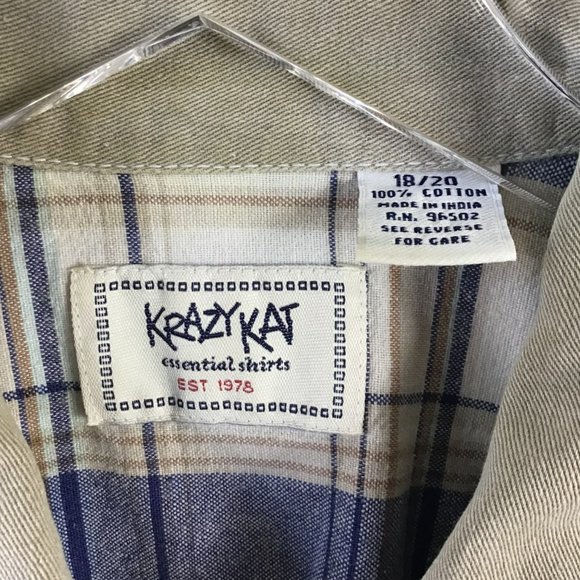 vintage womens jacket shacket 18 20 XL tan blue plaid full zip cotton cropped - Picture 7 of 10